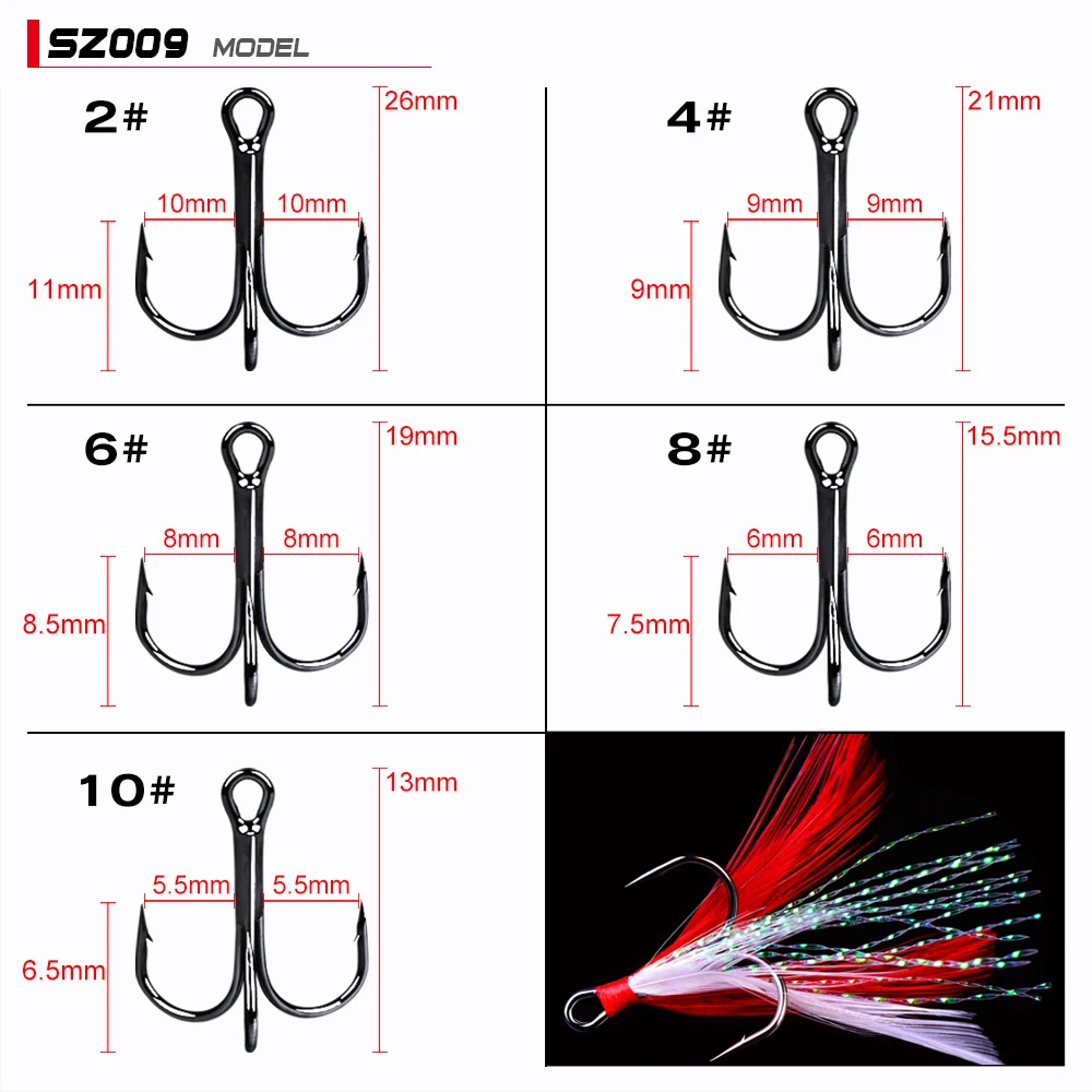 100pcs lot New Fishing Equipment 2 10 Black Fishing Hook with Green Red Feather Fishing Tackle
