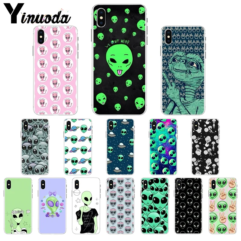 

Yinuoda Alien Believe UFO ET cute Emoji Transparent Soft Shell Phone Case for iPhone 7 7plusX XS MAX 6 6s 8 8Plus 5 5S SE XR