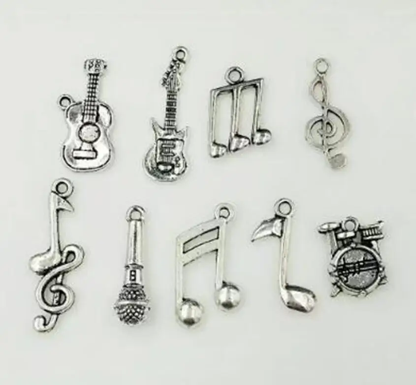 

Musical Symbols Microphone Guitar Rack Drums Charms Ancient Silver Pendants Necklaces & Bracelets Jewelry Accessories