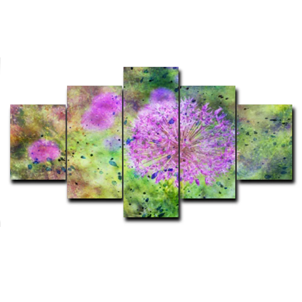 

Laeacco Dandelion Purple Landscape View Modern Canvas Oil Poster Prints Bed Living Wall Decor Art Painting Oils Multi-picture