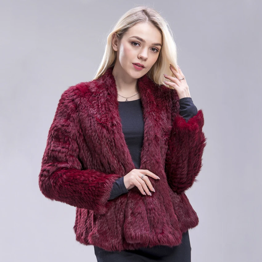 

ZDFURS* Australia New Genuine Colours Thick Knitted Real Rabbit Fur Jacket Women Winter Warm Fashion / Lady Fur Coat