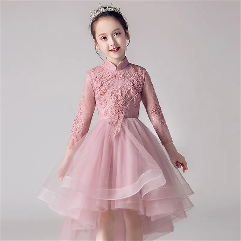 High Quality Children Teens Embroidery Lace Birthday Wedding Party Front Short Back Long Tail Dress Girls Evening Party Dress High Quality Children Teens Embroidery Lace Birthday Wedding Party Front Short Back Long Tail Dress Girls Evening Party Dress