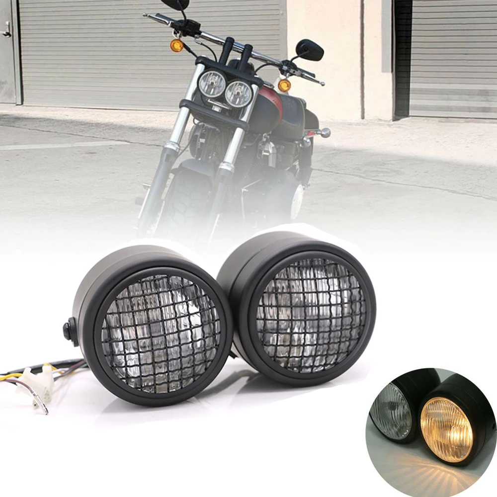 

Motorcycle Twin Front Headlight lamp For Harley Street Fat Boy Dual Sport Dirt Bikes Street Fighter Naked Cafe Racer Headlight