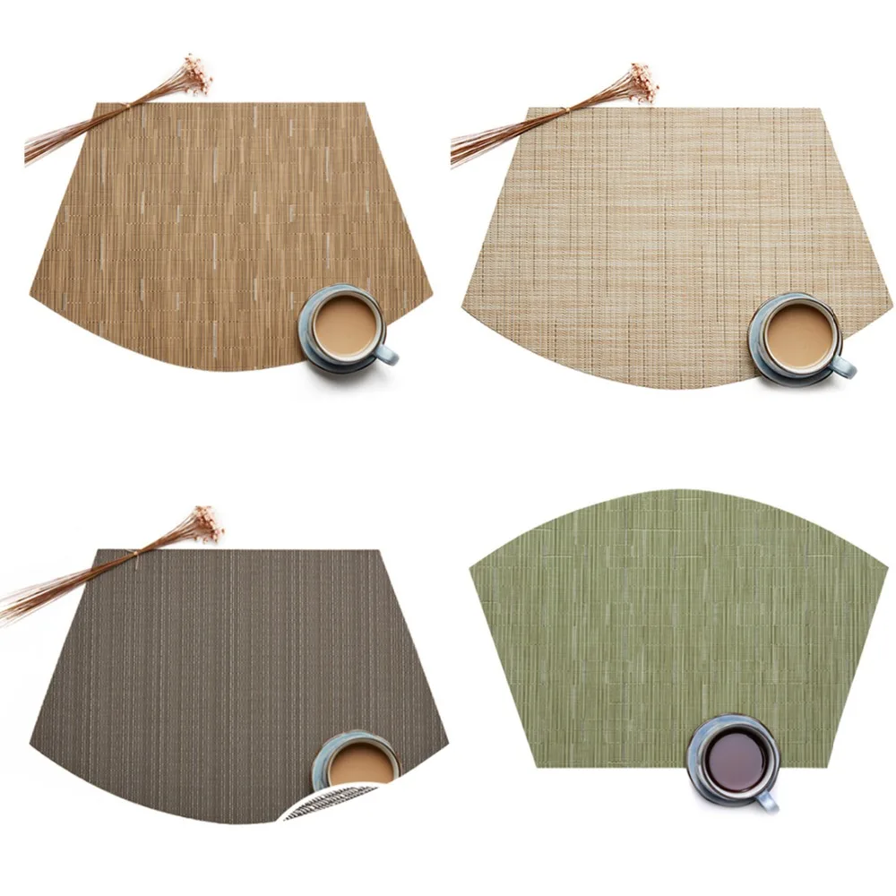 

Bamboo Placemats Fan-shaped Dining Table Mat Sector PVC Disc Pads Bowl Coasters De Cozinha Plate Bar Kitchen Coffee Table Mat