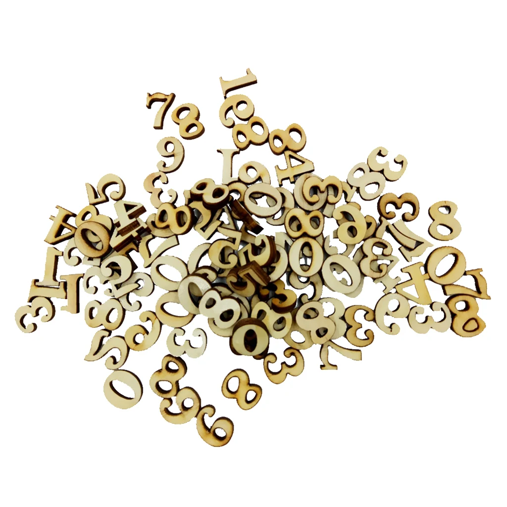 

100 Pieces Natural Wooden Pieces Arabic Number Scrapbooking Embellishment Cardmaking Puzzle Games Crafts For children and kids