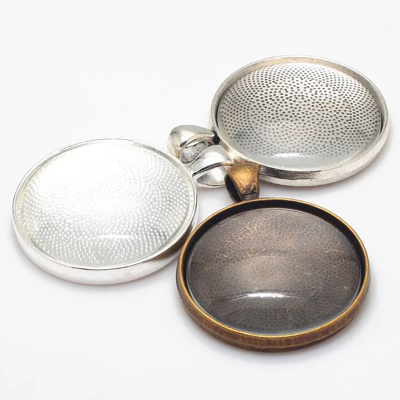 

Metal Zinc Alloy 30mm Round Pendant Cabochon Base Setting + Clear Glass Cabochons C8772
