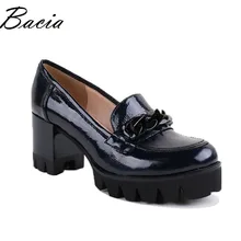 Bacia-Genuine leather shoes woman, high quality, 36-40, black Colour, round toe, medium square heels, Beading Decorated VB014