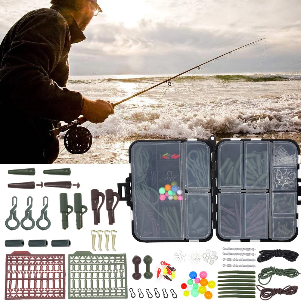 

Lixada 189Pcs/set Carp Fishing Accessory Set Tubes Safety Clips Hooks Swivels Kit Hair Rigs with Tackle Box