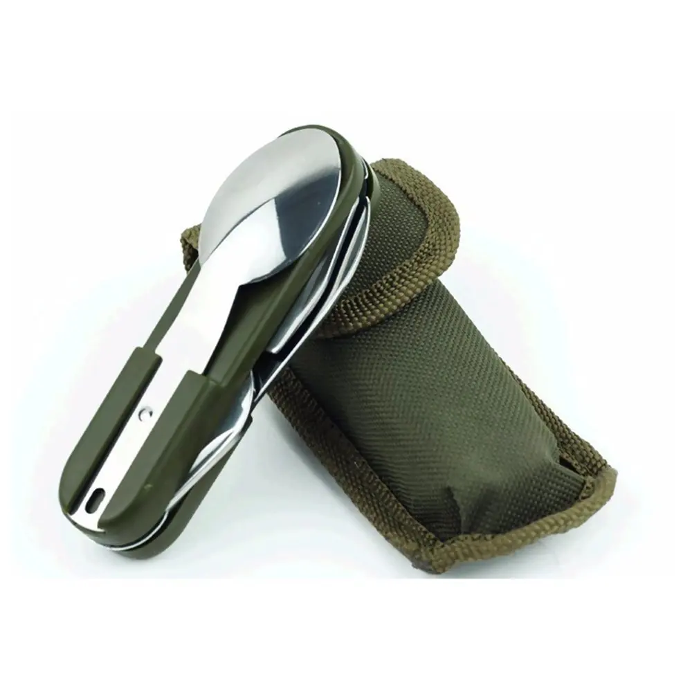 Plegable Multi herramienta (horquilla/cuchillo/cuchara/abrelatas de botella) vajilla de acero inoxidable al aire libre equipo de Camping cubiertos mini edc cuchillo