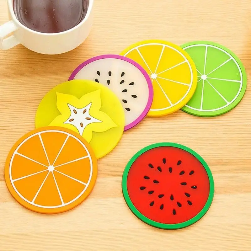 

Azerin Colorful Jelly Color Fruit Shape Coasters Creative Skid Insulation Silica Gel Cup Mat Free Shipping
