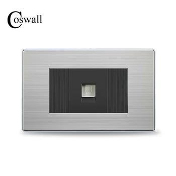 

COSWALL Luxury 1 Gang Wall Computer Outlet RJ45 CAT5E Internet Data Socket Stainless Steel Brushed Silver Panel 118mm*72mm