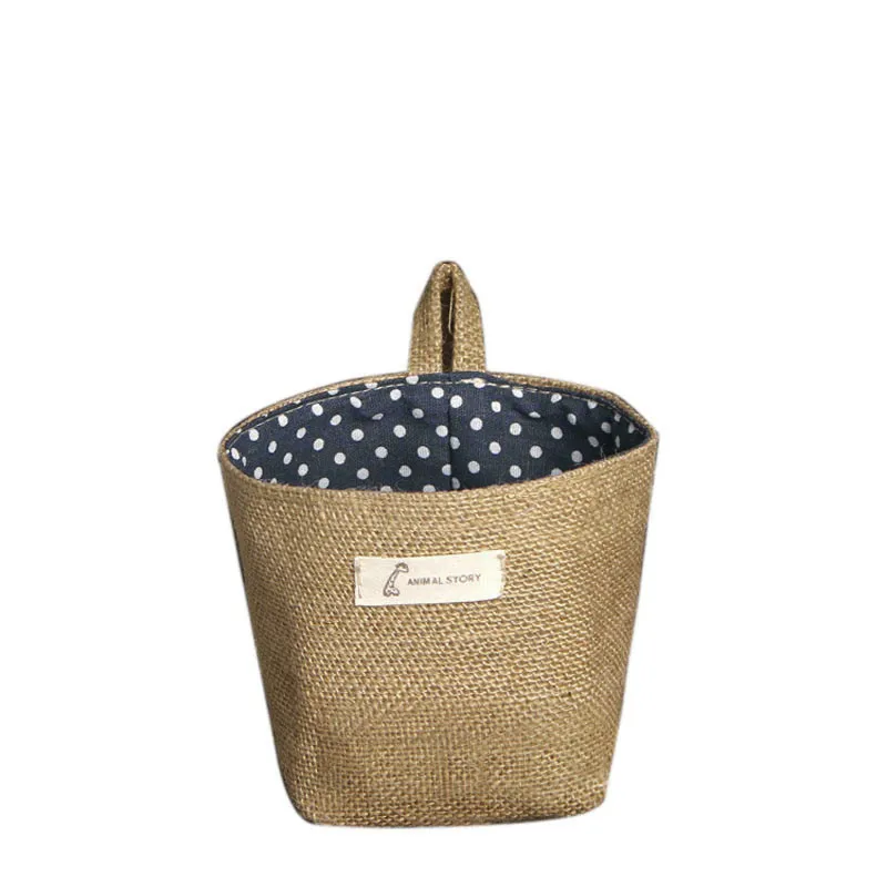 

Portable Durable High Quality Home Storage Polka Dot Small Storage Sack Cloth Hanging Non Woven Storage Basket Clean Tidy