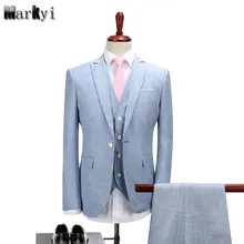 MarKyi fashion 2017 light blue mens suits designers good quality 3 pieces mens suits wedding groom plus size 4xl 