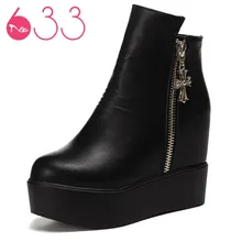 High Platform Inner Height Increase Wedge Women Fashion Ankle Boots 2016 New Botas Mujer Scarpe Donna Botines Short Winter Shoes