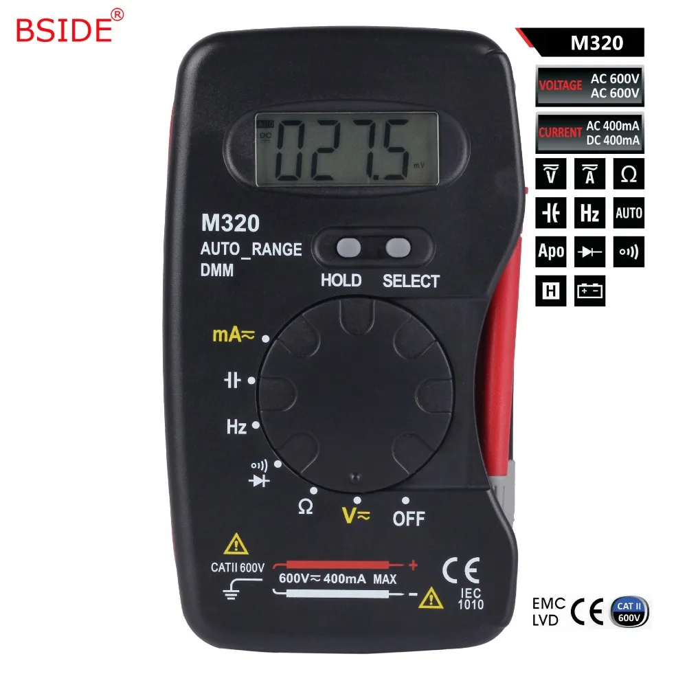 

Pocket Size Handheld LCD Digital Multimeter M320 DMM Frequency Capacitance Current Testers Measurement 4000 Counts Auto Range