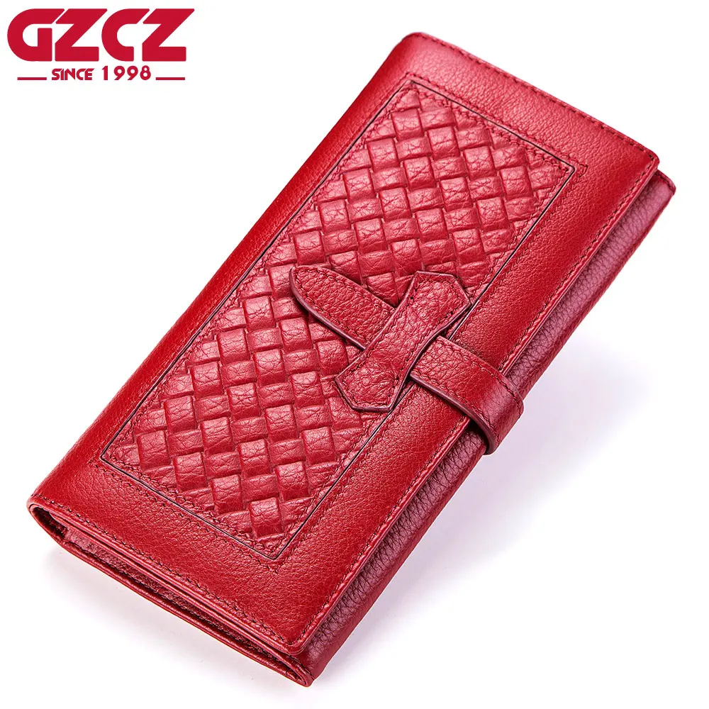 GZCZ 100% Genuine Leather Women Wallets With Zipper Design Coin Purse Card Holder Long Clutch Wallet Fashion Female Phone Bag contacts 2018 new brand design genuine leather woman wallets cell phone card holder female purse clutch women purse with zipper