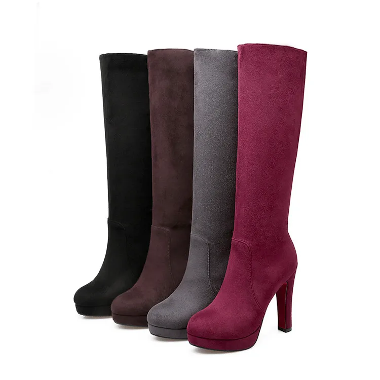 Модные женские сапоги до колена на молнии; сапоги на платформе и высоком квадратном каблуке; женская обувь с круглым носком; сезон осень-зима; большие размеры 33-43; maziao