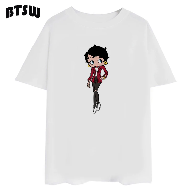 Kawaii Betty Boop Cat & Sexy эстетические топы уличная одежда Camiseta Mujer Femme Vogue Harajuku футболка