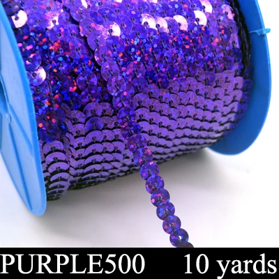 Новые 10 ярдов 6 мм ПЭТ круглые плоские лазерные золоченые пайетки для рукоделия для шитья на ткани аксессуары Отделка пайетками Скрапбукинг сделай сам - Цвет: purple500 10yds
