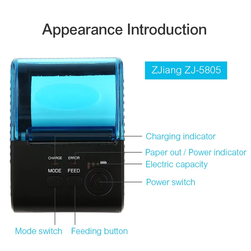 ZJiang POS 5805LN портативный мини 58 мм термальный принтер от 1 до 8 Bluetooth беспроводной qr