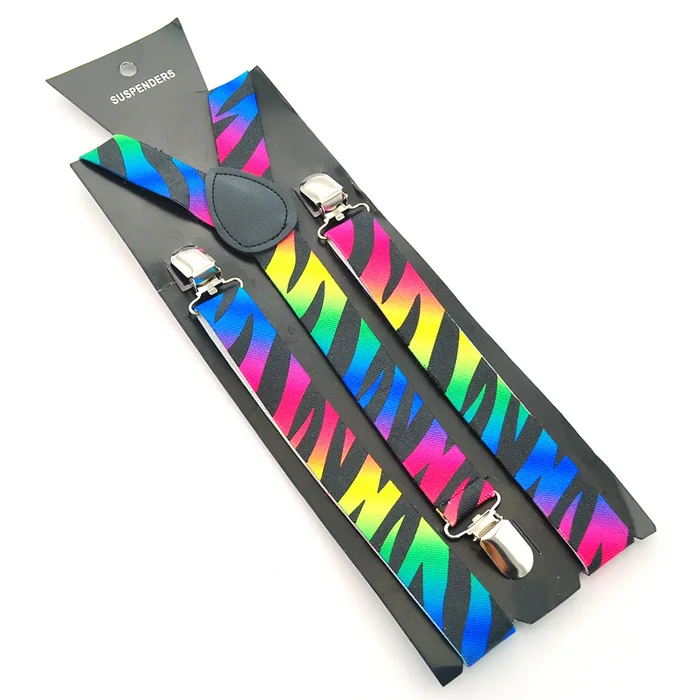 

Free shipping-Unisex Clip-on Braces Elastic Slim Suspender 1inch width "Rainbow Zebra" design Y- back Suspenders Wholesale price