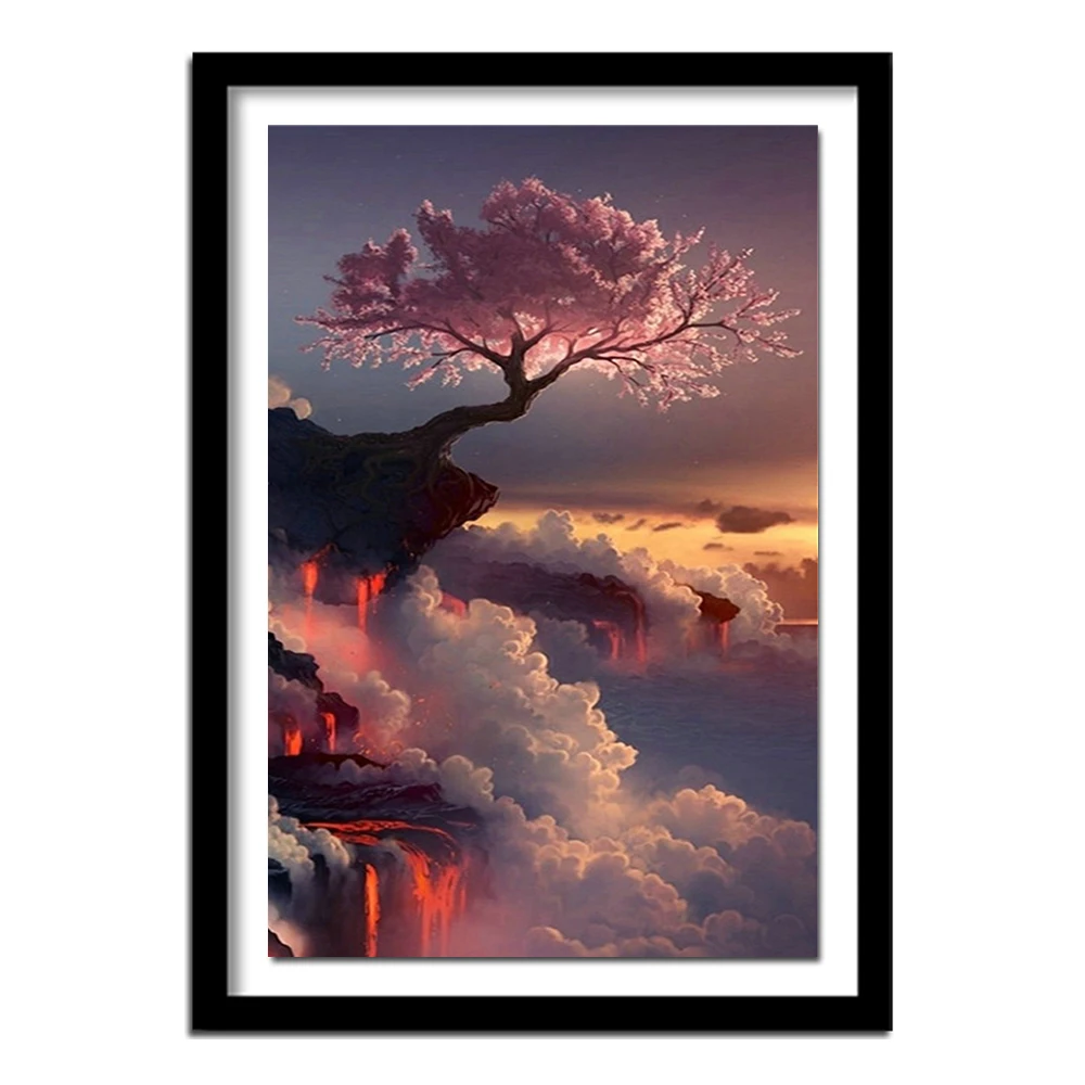 

Sakura Diamond Embroidery ,cherry On the Volcano Picture rhinestone ,Embroidery Crystal Diamond , 5D Diamond Painting kit