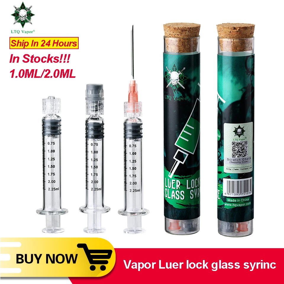 

Newest glass syrince 1.0ML 2.0ML For CBD Oil Glass Cartridge Luer lock CBD Accessories With Clean and Safe Package VAPE bottles