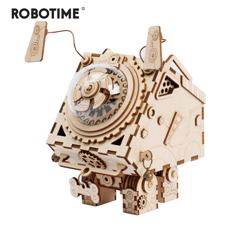 Robotime 3D головоломка DIY движение деревянная модель собаки игрушки для детей девочек мальчиков Тренировки Мозга музыкальная шкатулка Seymour AM480