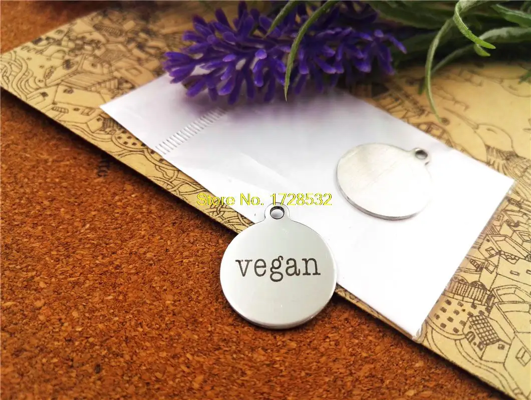 

20pcs--20mm stainless steel circle round "vegan" Charms one side DIY Charms Pendants