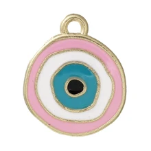Doreenbeads амулет кулоны круглый светло-золотистый многоцветный глаз зла Резные эмаль 24 мм x20mm-23mm x19mm, 5 предметов, новинка