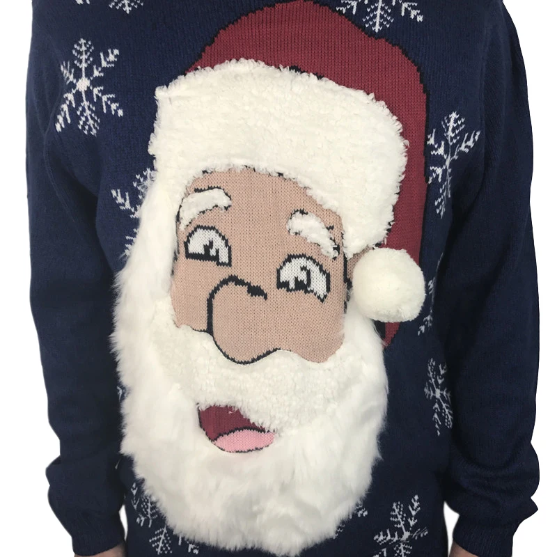 Funny Knitted Bearded Santa Claus Ugly Christmas Sweater for Men Cute Men's Fuzzy Fluffy Xmas Pullover Jumper Oversized S-2XL