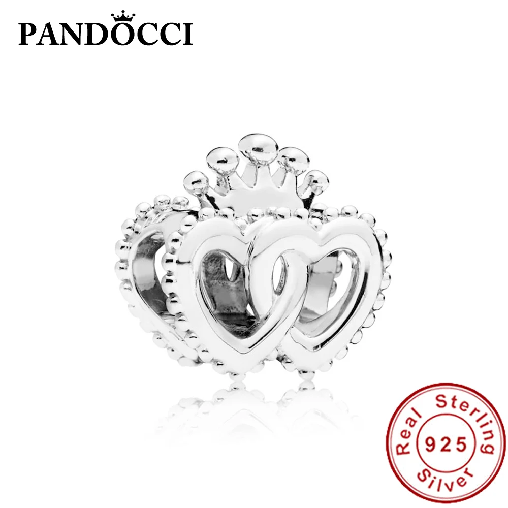 

PANDOCCI 100% 925 Sterling Silver 797670 Interlocked Crown Hearts Charm Charming Lucky Elegant Original Women Beads