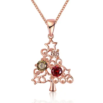 

Simple Luxury Christmas Tree Jewelry Women Pendant Necklace Christmas Gift Rose Gold Color Necklaces Pendant Collares Mujer 2017