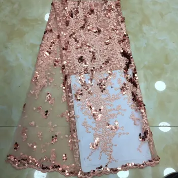 

2019 high quality sequence French Nigerian sequins net lace,African tulle mesh sequence lace fabric for dress 5yards/lot