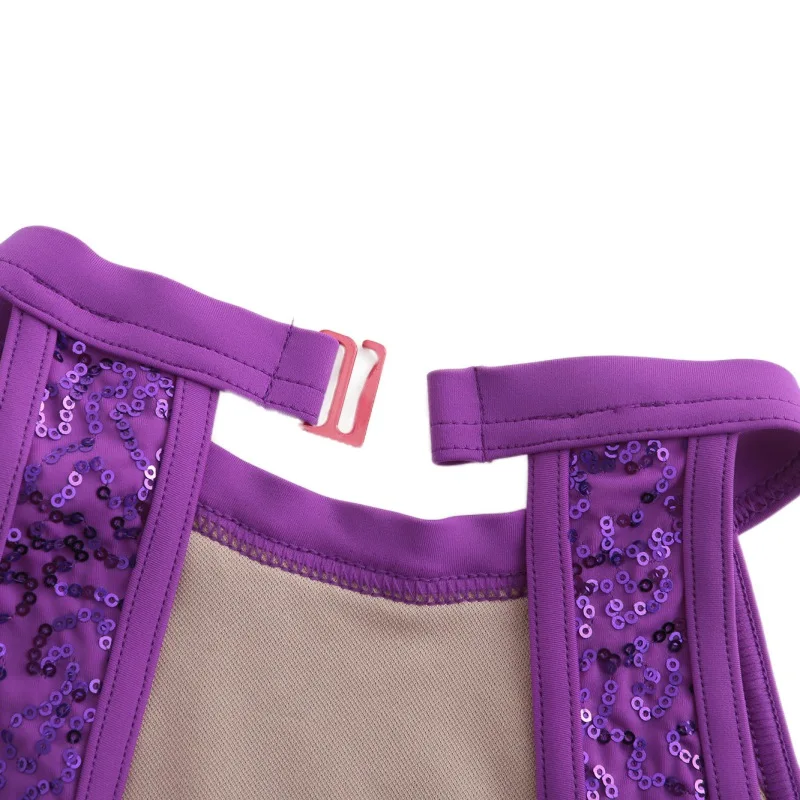 Sequins Splice Halter Dress Dance Wear Ballet Gymnastics Practice Dance Clothes Red Purple Black Gymnastics Practice 7