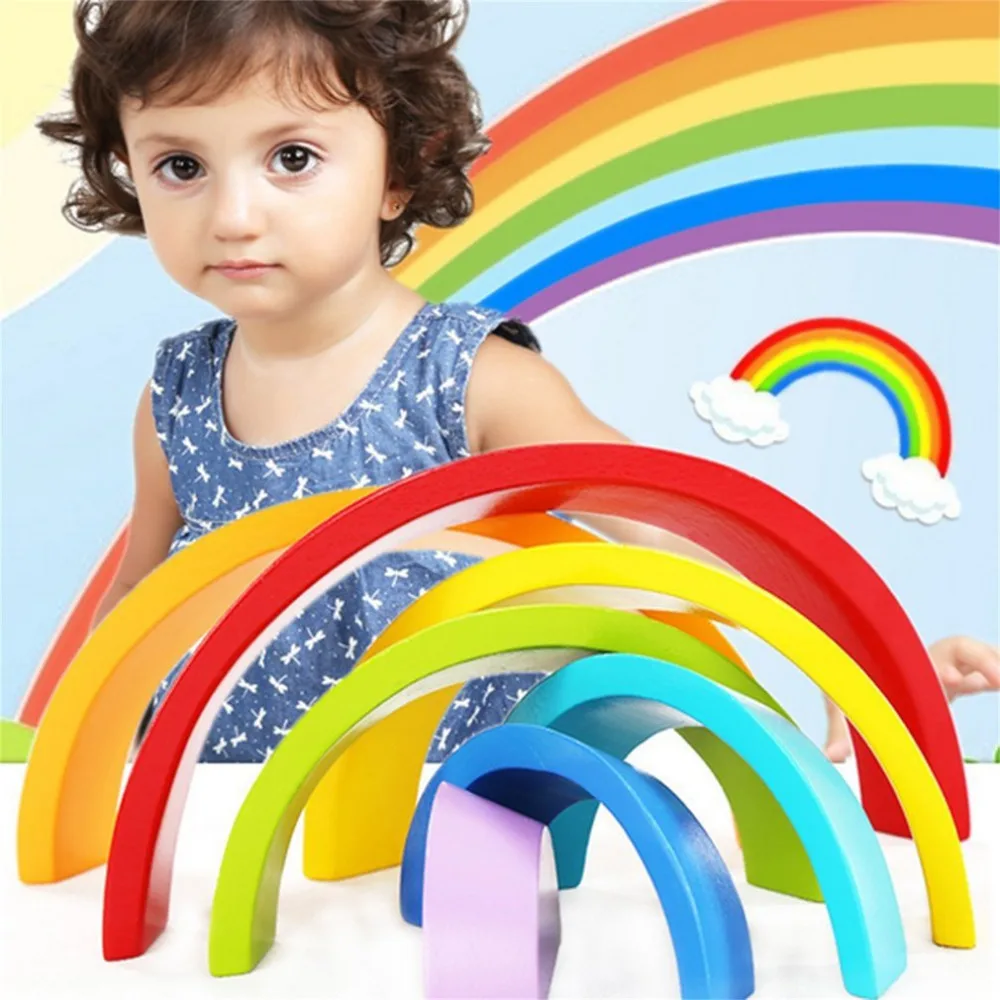7 Colors/Set Environmental Wooden Children Kids Building Blocks Rainbow Toy Baby Early Education Learning Toys Set baby-building-blocks