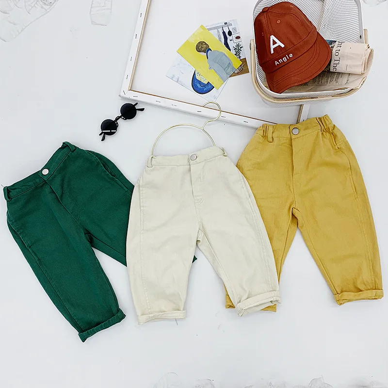 Модные однотонные хлопковые льняные повседневные штаны для мальчиков и девочек
