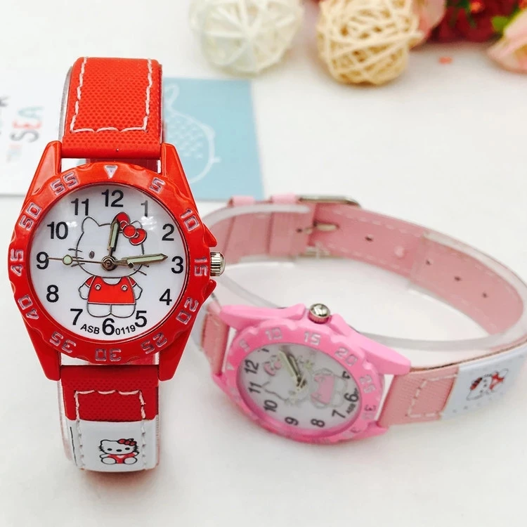 Красивые Детские часы в Корейском стиле для девочек с мультяшным котом KT Электронные Водонепроницаемые часы корейские кварцевые часы для девочек