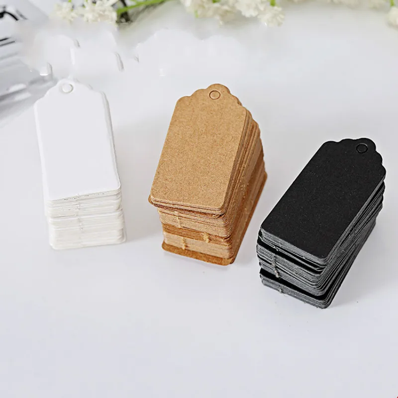 

AJP 100Pcs/lot 4x2cm DIY Kraft Paper Tags Brown Lace Scallop Head Label Luggage Wedding Note Blank price Hang tag Kraft Gift