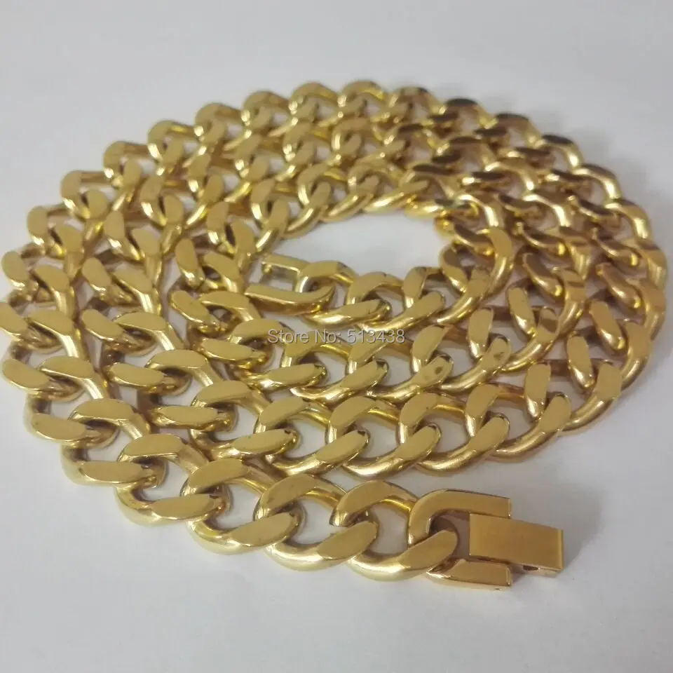 Top Seling Gold Stainless Steel Cuban Curb Chain Link Necklace 10mm 24