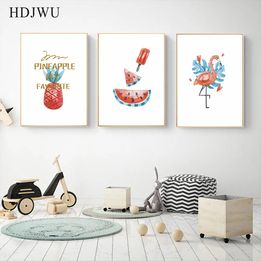 

Morden Canvas Painting Wall Picture Light Colour Flamingo Pineapple Printing Posters Wall Pictures for Living Room DJ53