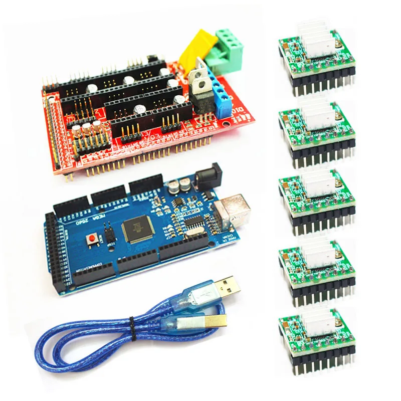 5pcs A4988 Stepper Driver Module 1pcs RAMPS 1.4 Controller 1pcs Mega 2560 R3 1pcs 12864 Controller for 3D Printer kit