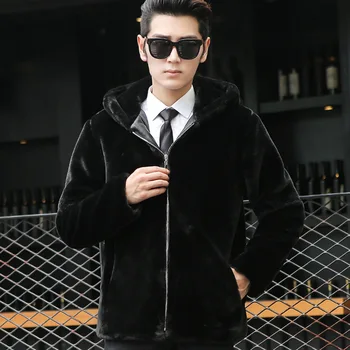 

New Fashion Winter Men Clothing Faux Fur Coat Imitation Mink Fur Jacket Hooded Zipper Coat