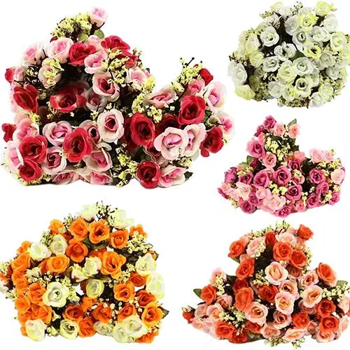 

Beautiful Decorative Flowers 15 Heads Artificial Rose Silk Fake Flower Leaf Home Wedding Decor Bridal Bouquet 764J