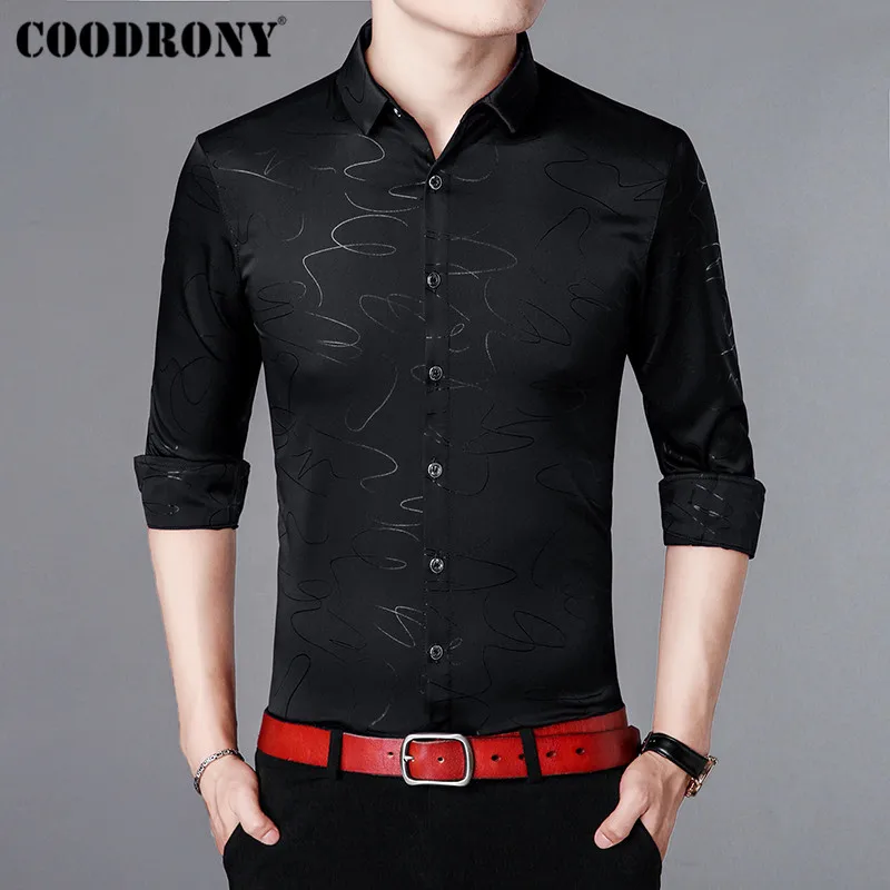 Бренд COODRONY, мужская рубашка, осень, Новое поступление, повседневные рубашки с длинным рукавом, хлопковая рубашка, Мужская Уличная мода, одежда в полоску, 96010 - Цвет: Черный