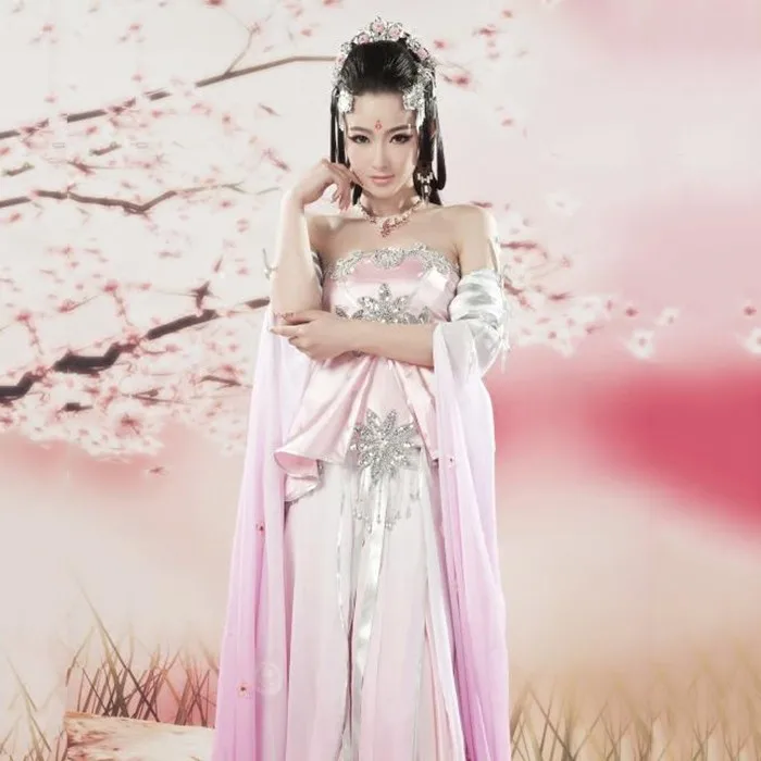 Ruo Xiang Li Розовый эстетический сладкий сказочный костюм Peach Blossom Косплей Костюм Hanfu для фотографии или выступления на сцене