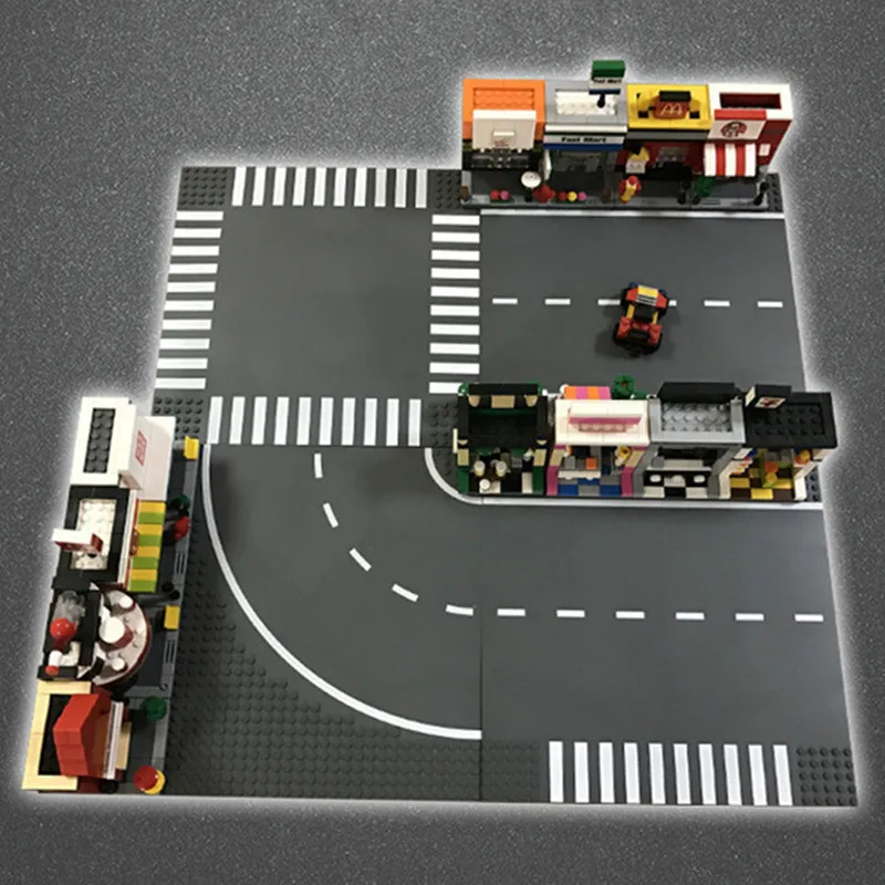 

Diy ABS Crossroad Straight Curve T-Junction Road Building Blocks City Street Base Plate Parts Bricks Models Toys For Children