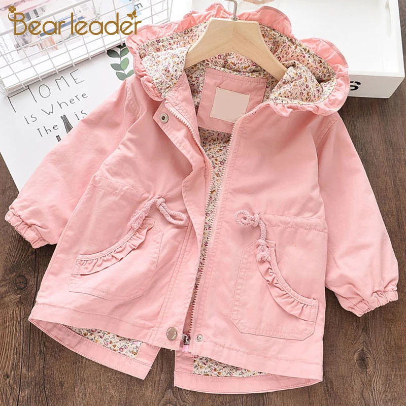 

Bear Leader Girls Coats New Autumn Kids Jacket Full Sleeve with Cap Zipper Kids Coats Floral Girl Children Clothes Cute Clothing
