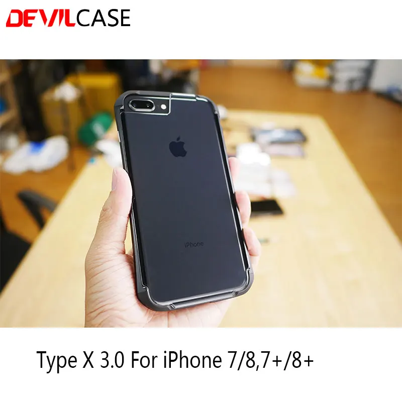 

DEVILCASE For iPhone 7 8 Plus TYPE X 3.0 Cellphone Bumper + Back Tempered Glass Protector Aluminum with Plastic Mobile Cases