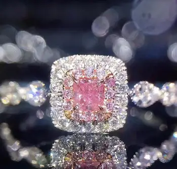 

Cute Brand New Luxury Jewelry clavicle 925 Sterling Silver Princess Cut Pink 5A Zirconia CZ Women Wedding Engagement Band Ring